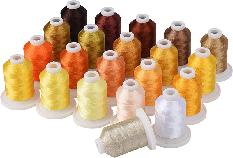 simthread Embroidery Machine Thread Kit 800Y 21 Spools Brown and Gold Colors for Professional Embroidery Design - Image 1